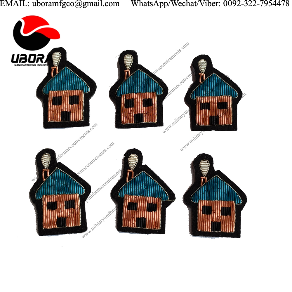 brown and sky blue house shape bullion wire mini brooch supplier different uses brooch,fashion 